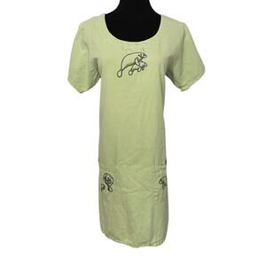 Vintage Cotton Shift Dress Manatee Embroidered Pinafore Dress Womens M Florida